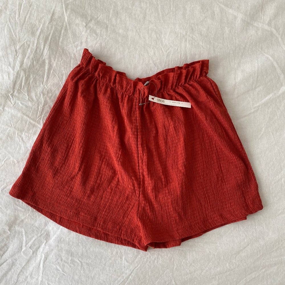 ASOS Petite jersey beach shorts in crinkle rust